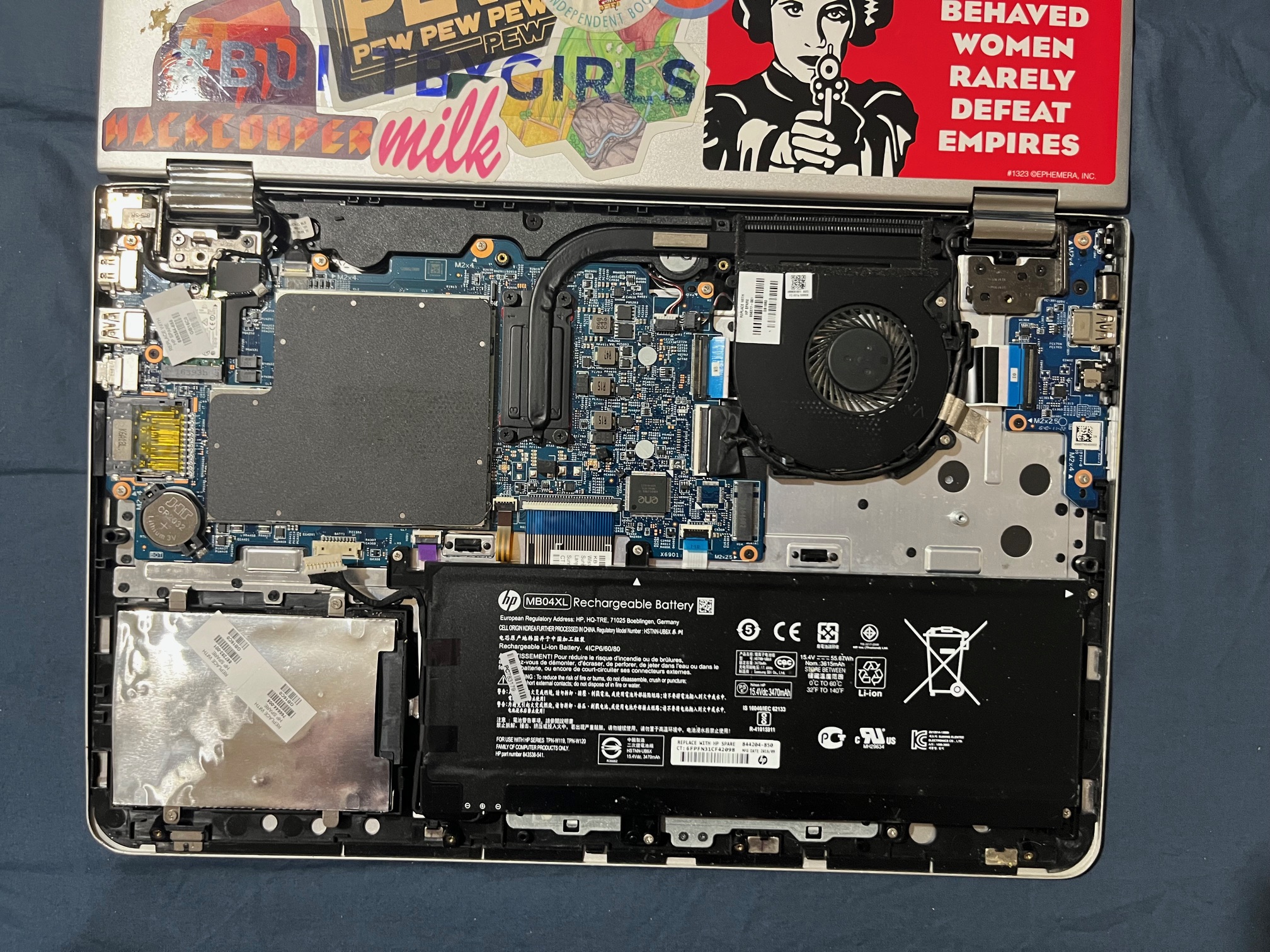 Laptop with back cover off